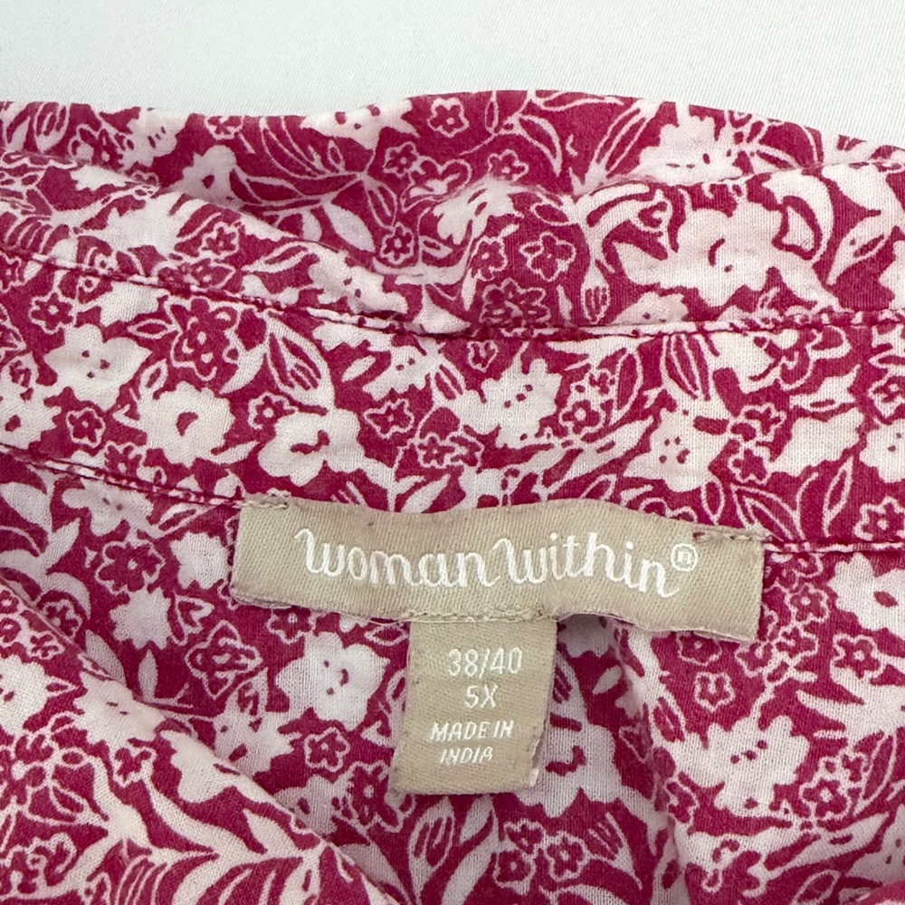 Woman Within Floral Button Down Shirt Womens 5X 38/40 Pink Cotton Short Sleeve - Picture 7 of 8